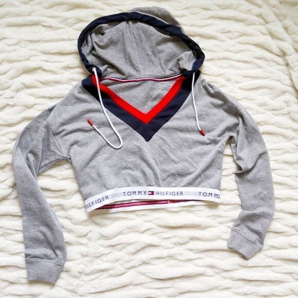 Tommy Hilfiger Cropped hoodie sweatshirt sz L - Picture 6 of 11